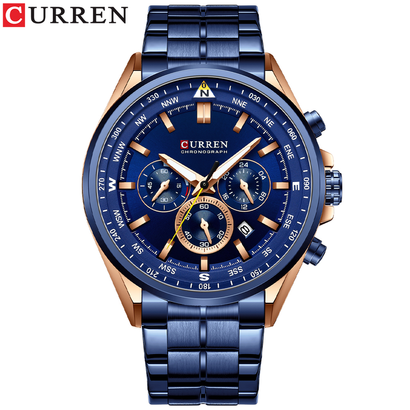 Causal Sport Chronograph Men's es Stainless Steel Band Wrist Big Dial Quartz Clock with Luminous Pointers_voghion.com