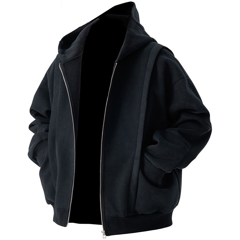 Sweat à capuche zippé rétro pour homme – Sweat-shirt oversize avec poche, doublure polaire légère, style streetwear décontracté pour l'automne et l'hiver_voghion.com