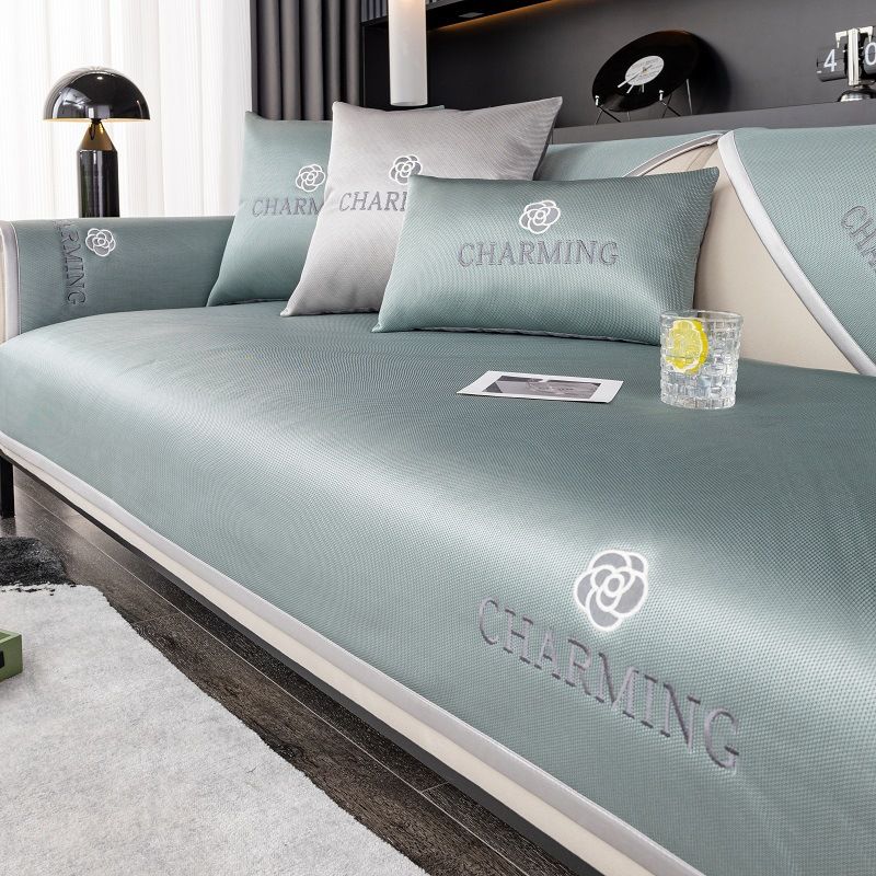 2025 New Floral Summer Ice Silk Cushion Simple Modern Non-Slip Sofa Cooling Mat Breathable Living Room_voghion.com