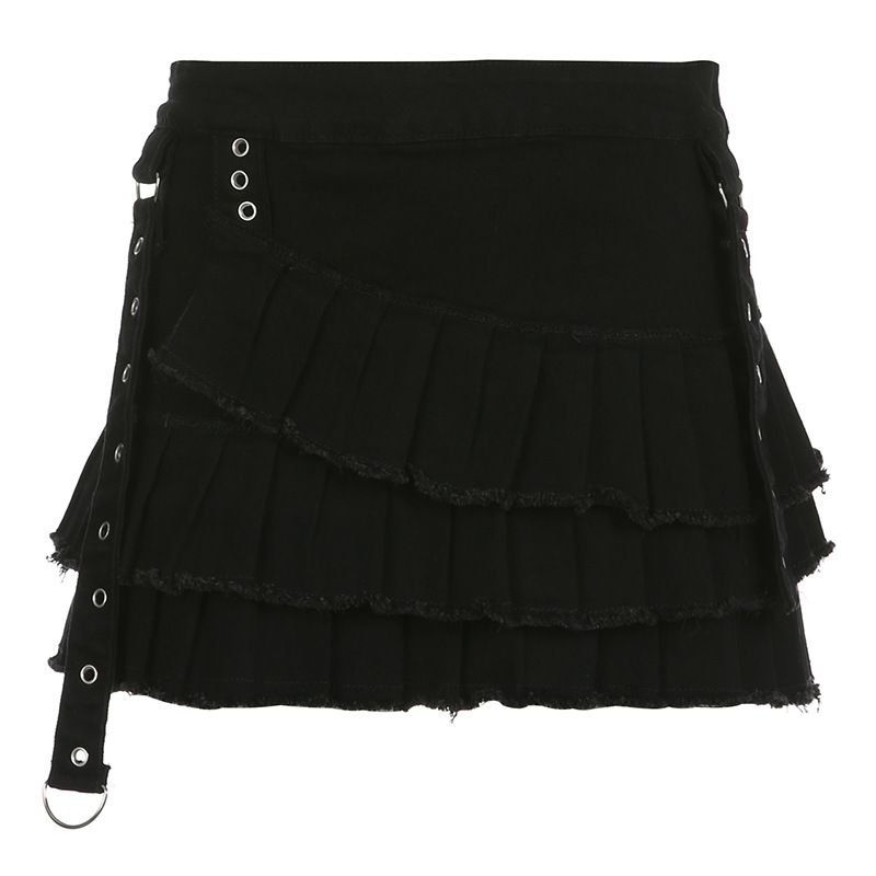 Gonna plissettata Verve Dark Street Style Personality Eyelet a vita bassa 2025 Primavera Estate New Hot Girl Fashion_voghion.com