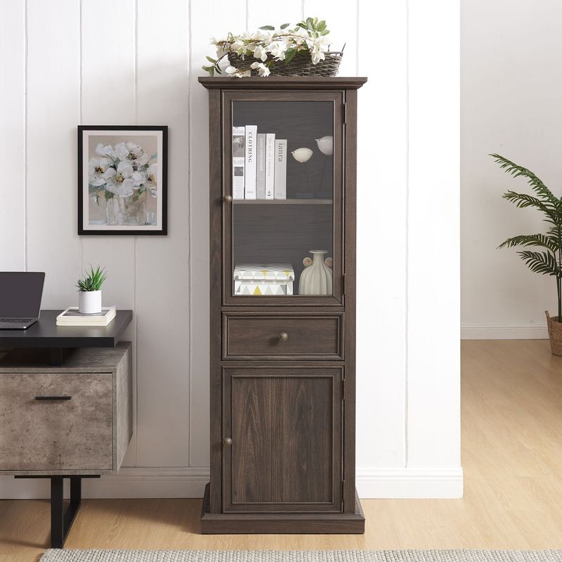 Tall Storage Cabinet, Freestanding Cabinet With Glass Door And Shelves, Sideboard Cabinet, Cabinet With Drawer For Living Room, Kitchen, Dining Room, Office_voghion.com