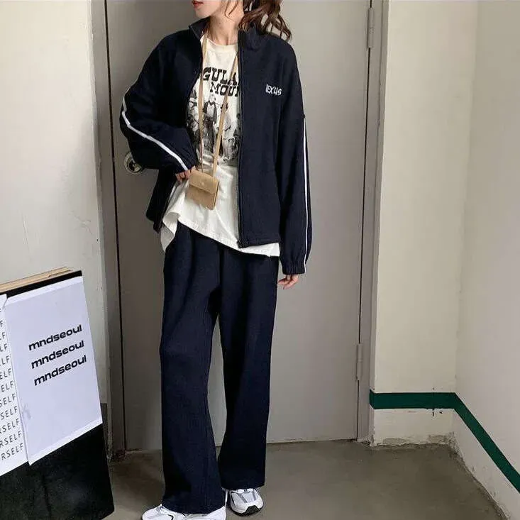 Ensemble deux pièces de sport pour femmes, style coréen, coupe slim et ample, idéal pour le printemps et l'automne à Dongdaemun._voghion.com