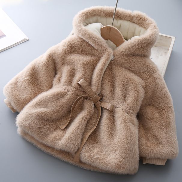 Manteau de luxe en fausse fourrure pour bébés filles - Veste d'hiver douce et moelleuse avec capuche, doublure polaire chaude, vêtement d'extérieur élégant pour les tout-petits (1-3 ans, 80-100 cm)_voghion.com