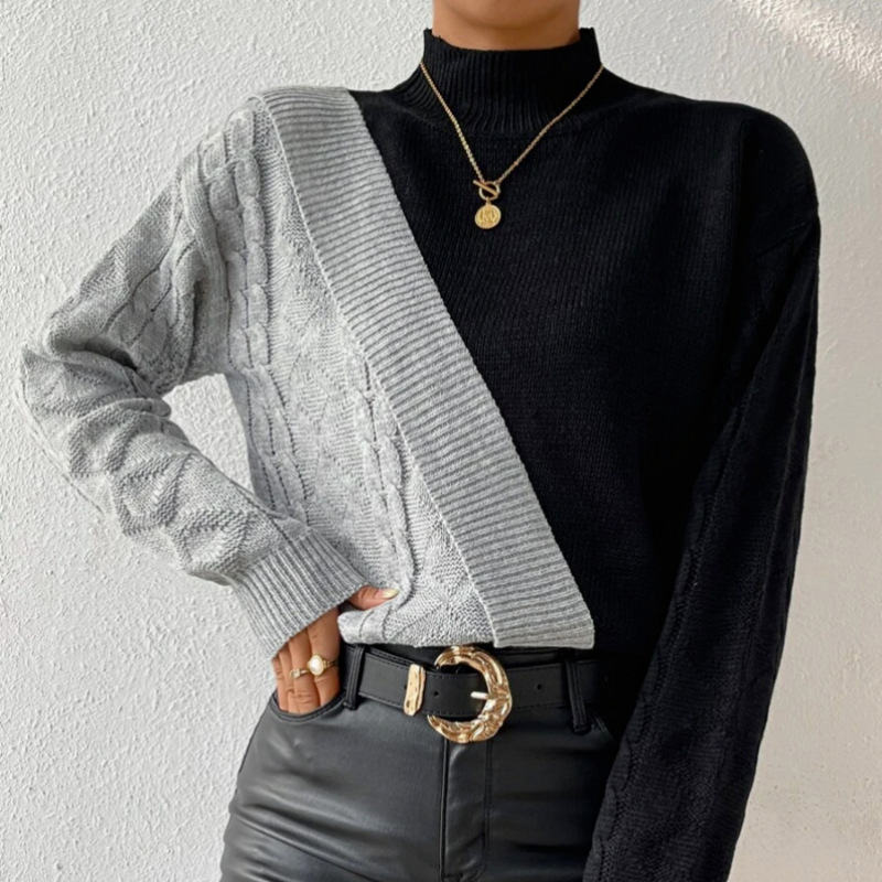 Women's sweaters half turtleneck pullover twist sweater spring and autumn _voghion.com