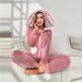 Contrast Color Rabbit Ear Hat Zipper Top Love Autumn And Winter New Warm And Comfortable Pajamas_voghion.com