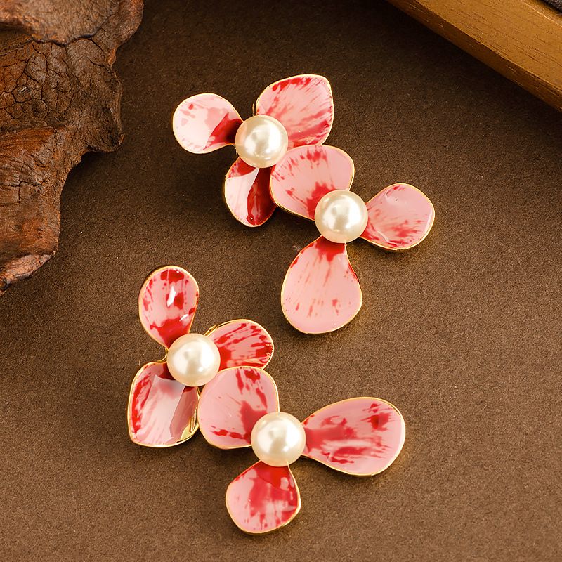 Französischer leichter Luxus, eleganter kleiner Duftstil, Öltropfen, Emaille-Glasur, Blumenperlen-Ohrringe, weibliches Temperament, Persönlichkeit, High-End-Ohrringe_voghion.com