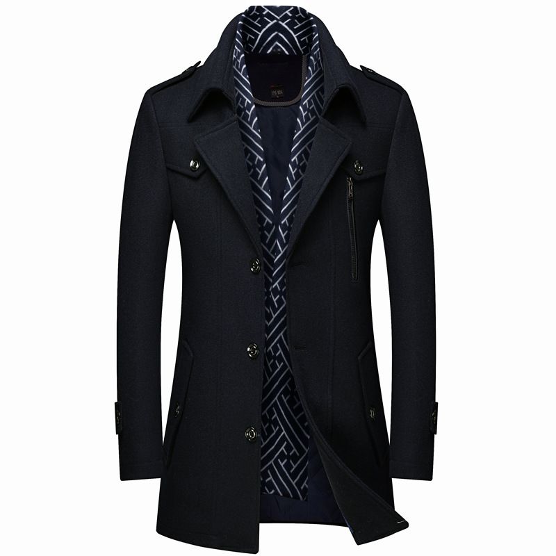 Herre uld uld trench coat tørklæde krave mellem længde uld frakke jakke_voghion.com
