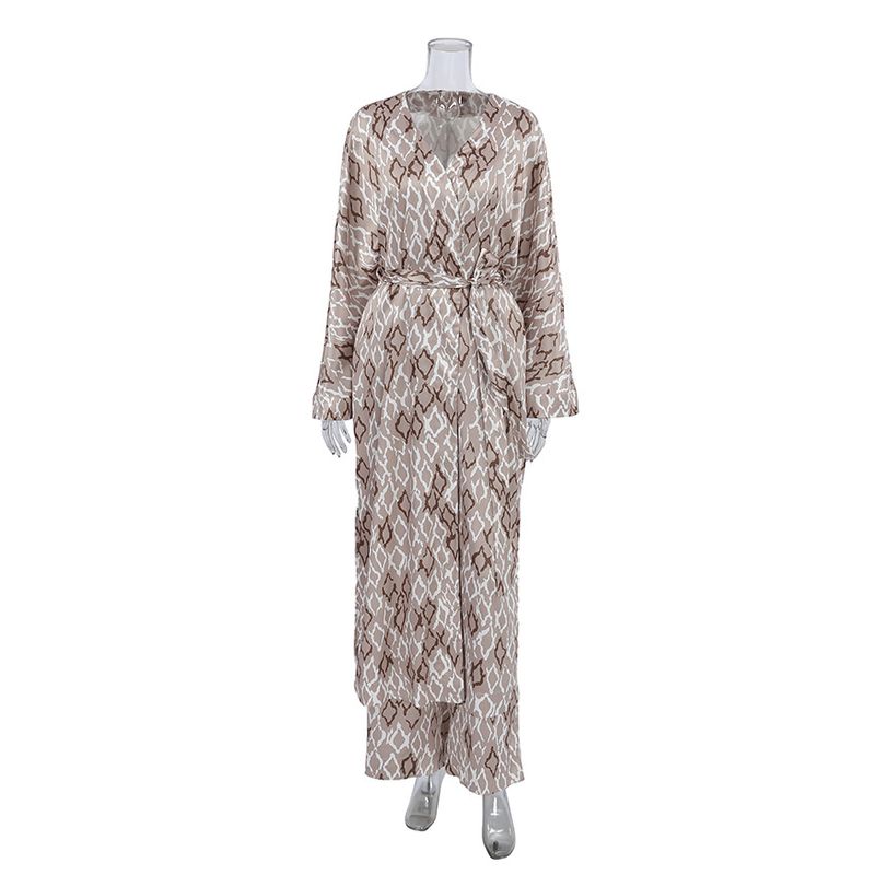 Damenkleeder Hierscht neie Stil Satin gedréckte Pyjama zweedeelegt Set locker lässeg bequem hautfrëndlech Dammen Heemkleeder_voghion.com