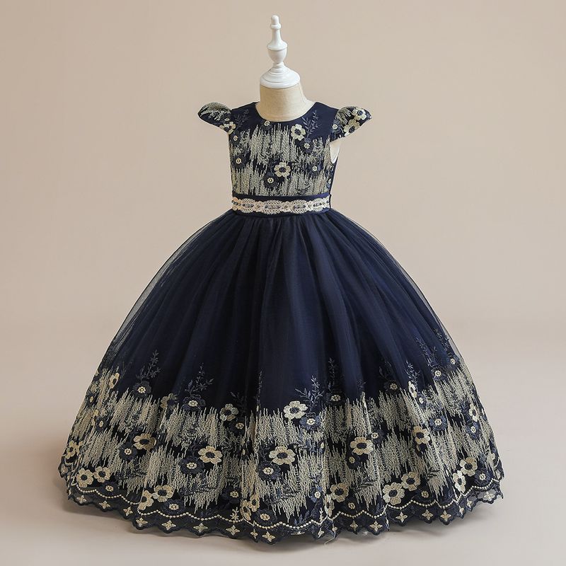 Kid's Clothing new children's pattern dress long skirt small flying sleeve princess dress girl high end piano performance dress_voghion.com