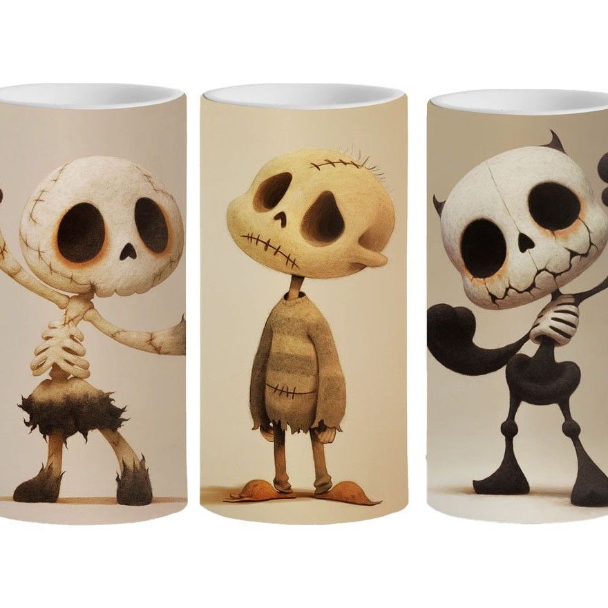 Candele LED di Halloween con decorazioni a forma di scheletro, luci a tazza tremolanti senza fiamma da 6 pollici, multicolore con telecomando e funzione timer_voghion.com