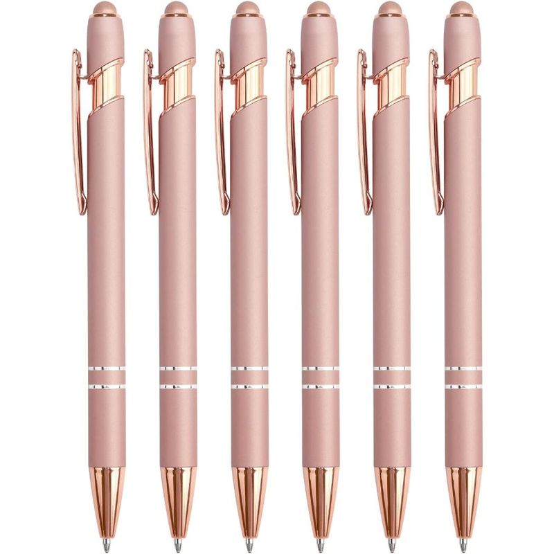 6 Pack Ballpoint Pen 2in1 Stylus Retractable Ballpoint Pen With Stylus Tip Metal Stylus Pen For Touch Screens 1.0 Mm Black Ink_voghion.com