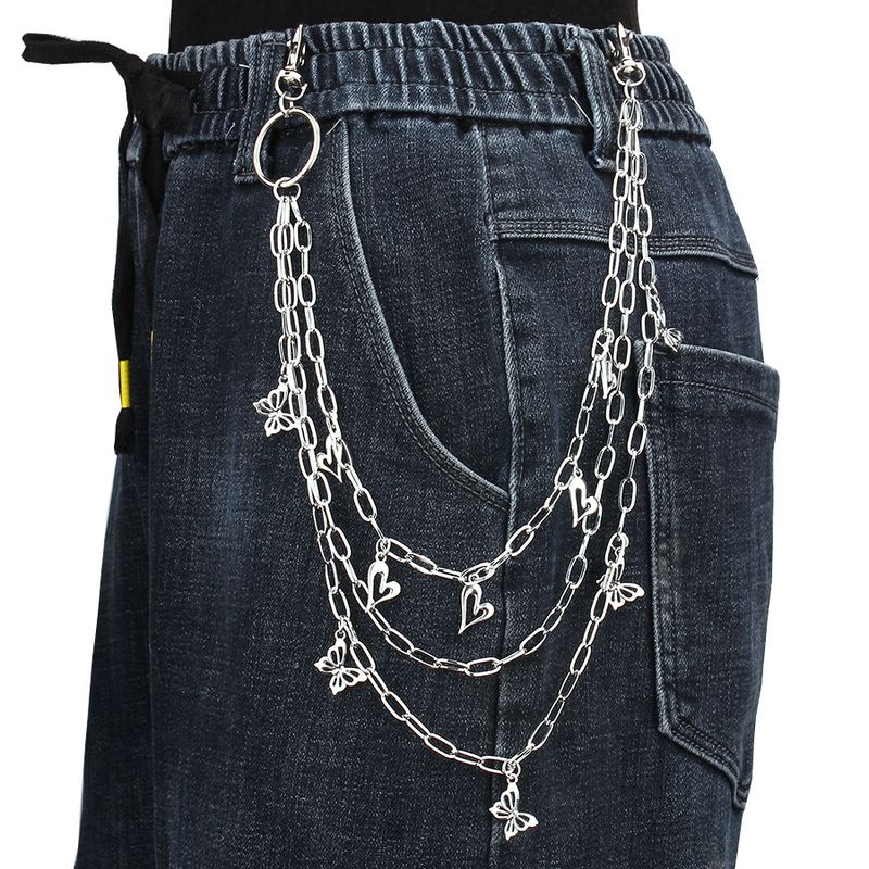 Pantaloni a farfalla con cuore di pesca, tendenza hip-hop, in lega multistrato, con catena per la vita_voghion.com