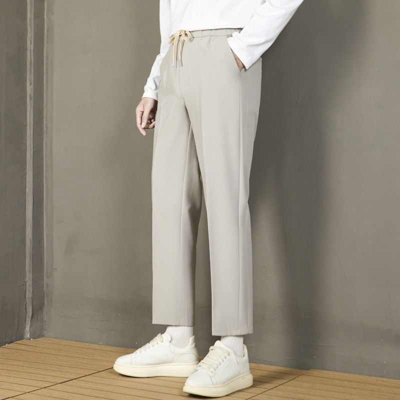 Herretøj Elastisk talje Drapering Bukser Mænd Efterår og vinter Små jakkesæt Bukser Ins Trend Nine Point Bukser Lige Slanke Løse Casual Bukser Trend_voghion.com