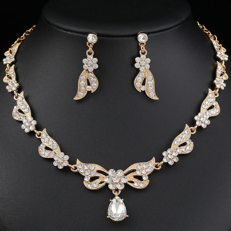 Orecchini da sposa in stile coreano, collana, set di catene, accessori per abiti da sposa, abiti formali, strass_voghion.com