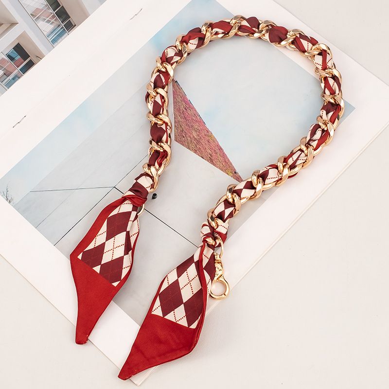 Taskeremme Enkeltskuldret taskekæde, Silketørklæde Vævet Dekorativ Taskerem, Taskekæde, Lang Metal, Enkel Håndholdt Underarm_voghion.com