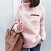 Women's fleece solid color pullover fashion zipper turtleneck bottom hoodie_voghion.com