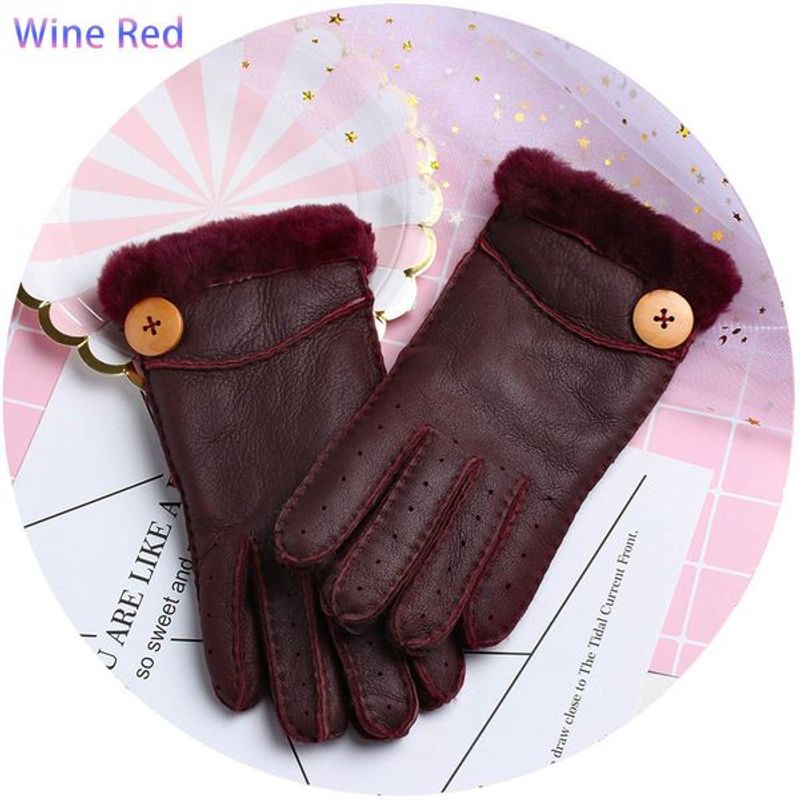 Mode-1 paire de gants d'hiver chauds pour femme, épais, respirants, en peau de mouton, cousus à la main, 6 couleurs_voghion.com