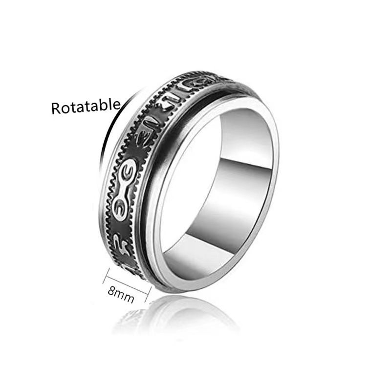 Anello girevole da uomo in titanio con mantra a sei parole, personalità studentesca, accessori da donna in acciaio inossidabile_voghion.com
