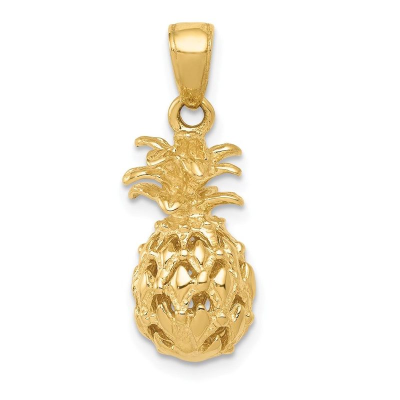 14K 3D Cut-out Pineapple Pendant_voghion.com