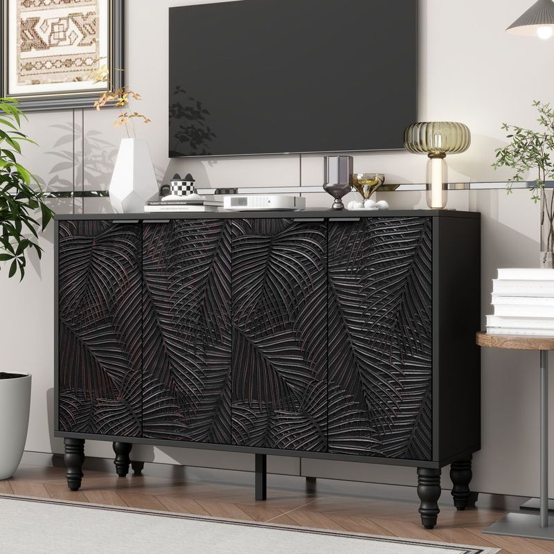 U-Can 47.2'' Modern TV Stand, Entertainment Center Media Console With 2 Spacious Storage Space, Solid Wood Legs And Anti-tip Device For Living Room,_voghion.com