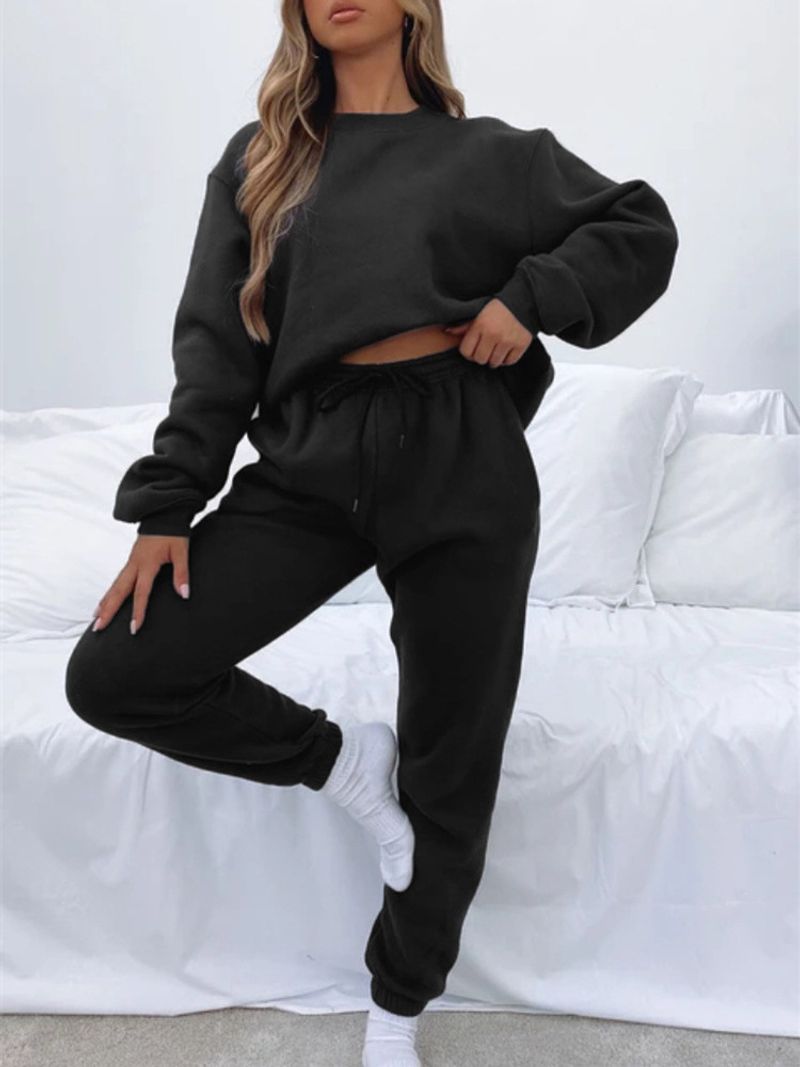 Women's fashion sports casual long sleeve hoodie set_voghion.com