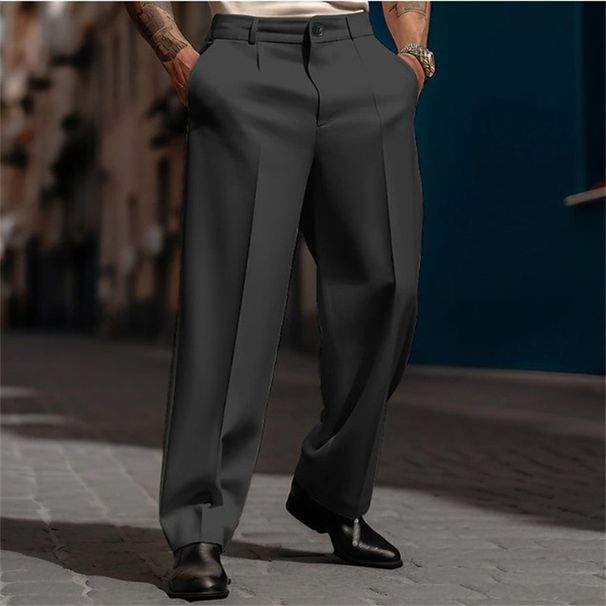 Moška oblačila, formalne, ravne, s poševnimi žepi, enobarvne, udobne, zračne modne hlače za vsakodnevne izlete na prostem_voghion.com