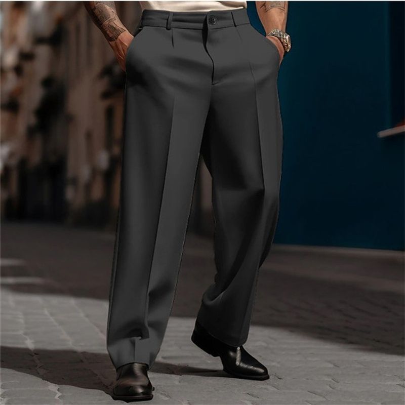 Vêtements pour hommes formels poche inclinée droite couleur unie confortable respirant extérieur quotidien sortie pantalon à la mode_voghion.com
