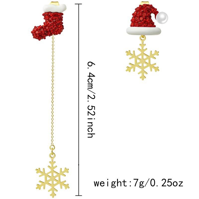 Climbin Santa Claus Tassel Lon Asymmetrical Snowflake Earrins 2024 New Style Temperament Liht Luxury Hih-end_voghion.com