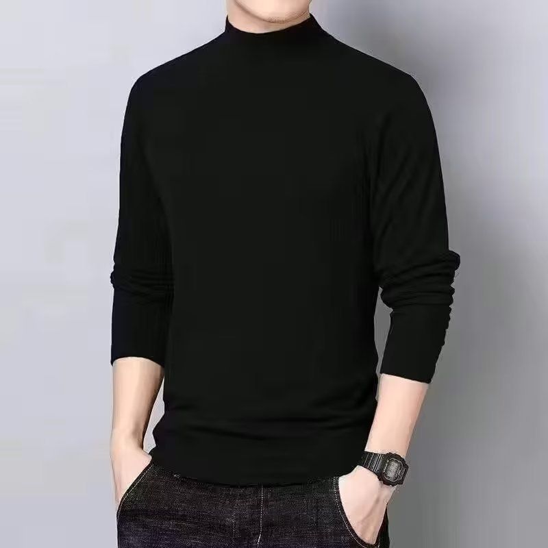 Herrenbekleidung Herren-Thermo-Langarm-T-Shirt mit doppellagigem Fleece-Futter, halbhoher Rollkragen, warme Basisschicht für Herbst, Winter und Frühling_voghion.com