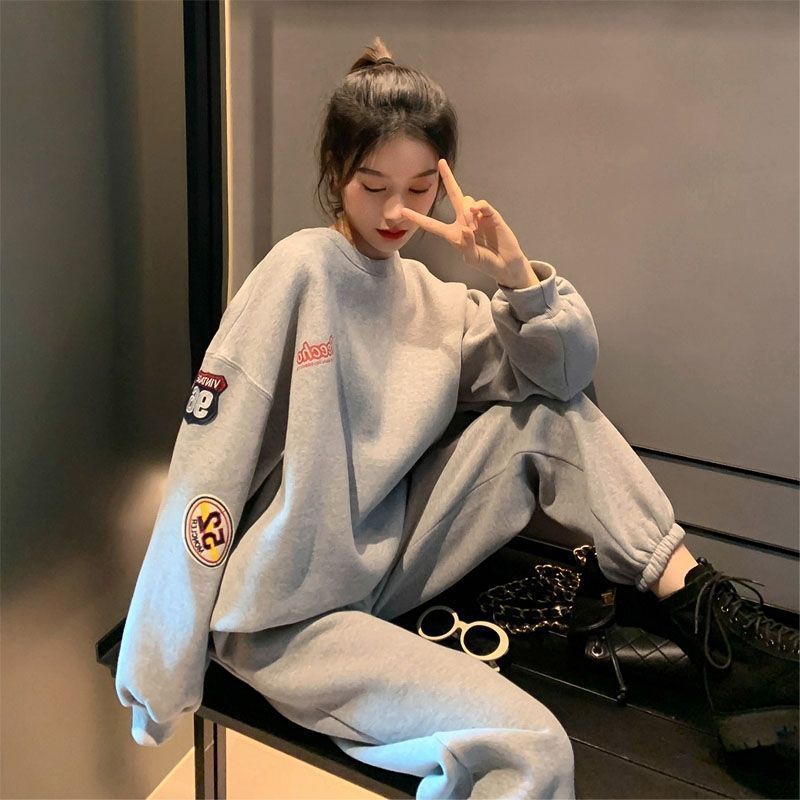 Forår og efterår vinter 2025 Nye damer Wind Internet røde løse hættetrøjer med harenbukser sportssæt i to dele_voghion.com