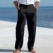 Men's Cotton Linen Drawstring Pants With Button Decor - Straight Leg Breathable Summer Beach Trousers For Casual Comfort_voghion.com