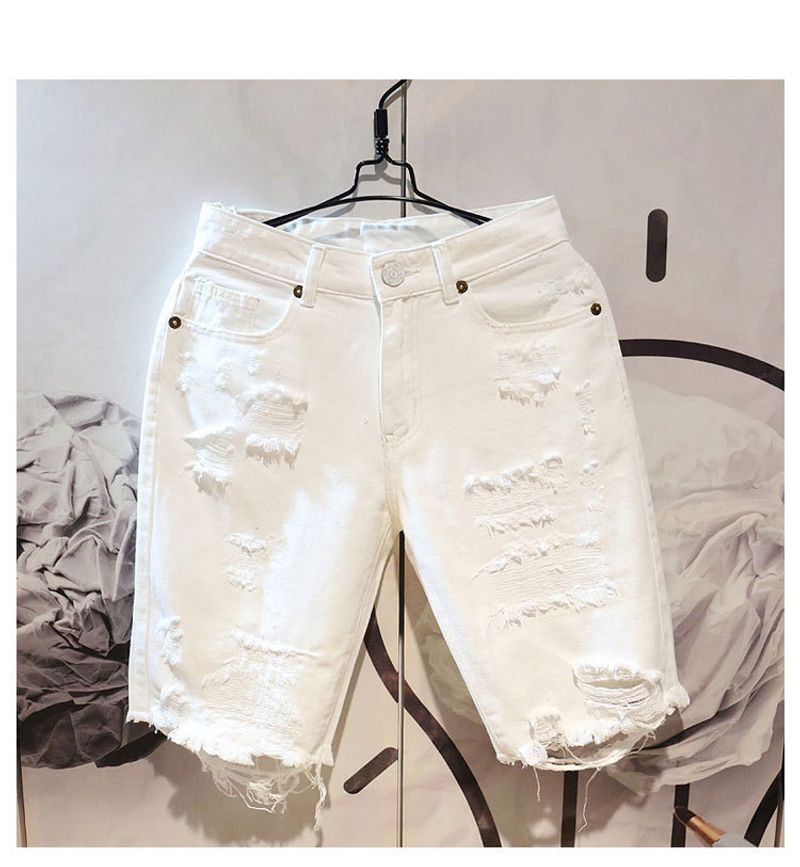 Teenage Clothing trendy brand shorts men's ripped shorts loose straight casual white denim shorts for outer wear_voghion.com