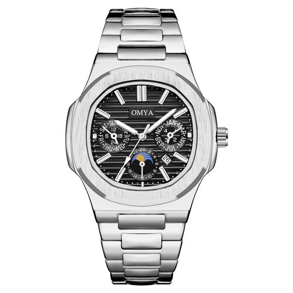 OMYA Vattentät kvartsklocka för män 3ATM Kalendersportklocka i rostfritt stål med mineralglas_voghion.com