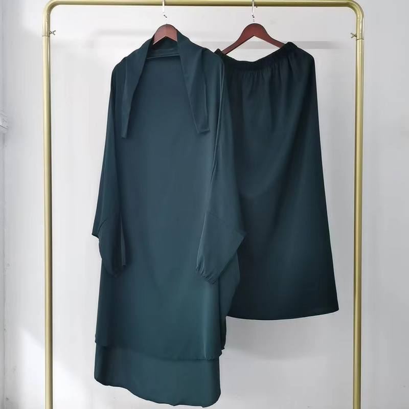 Abito da donna in vestaglia mediorientale con tasca laterale con cappuccio, abito in due pezzi in tinta unita_voghion.com