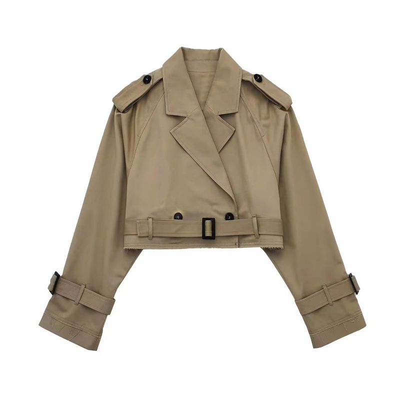 Frühling und Herbst Neue Damenmode Passender Gürtel Langarm Kurzer Casual Windbreaker Mantel_voghion.com
