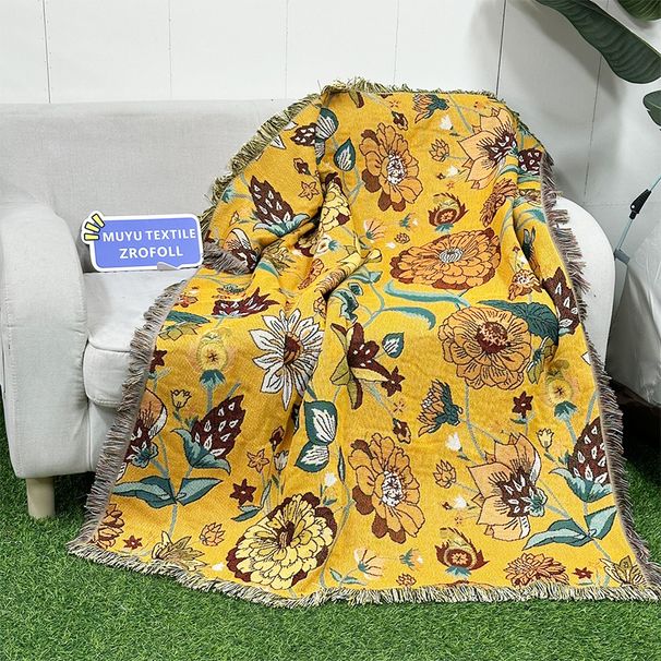 New Chinese Style Hibiscus Woven Blanket Single Sofa Cover Non-Slip Wear-Resistant Durable Washable_voghion.com