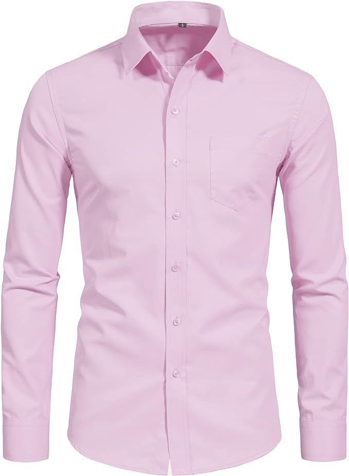 Camicia formale elasticizzata da uomo con taschino - Camicia elegante a maniche lunghe traspirante e antipiega per l'ufficio e l'abbigliamento casual_voghion.com