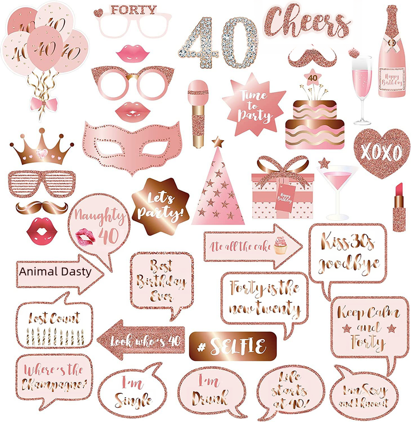 40th Birthday Party Photo Props One Year Old Party Rose Gold Selfie Props Kit with Stick_voghion.com