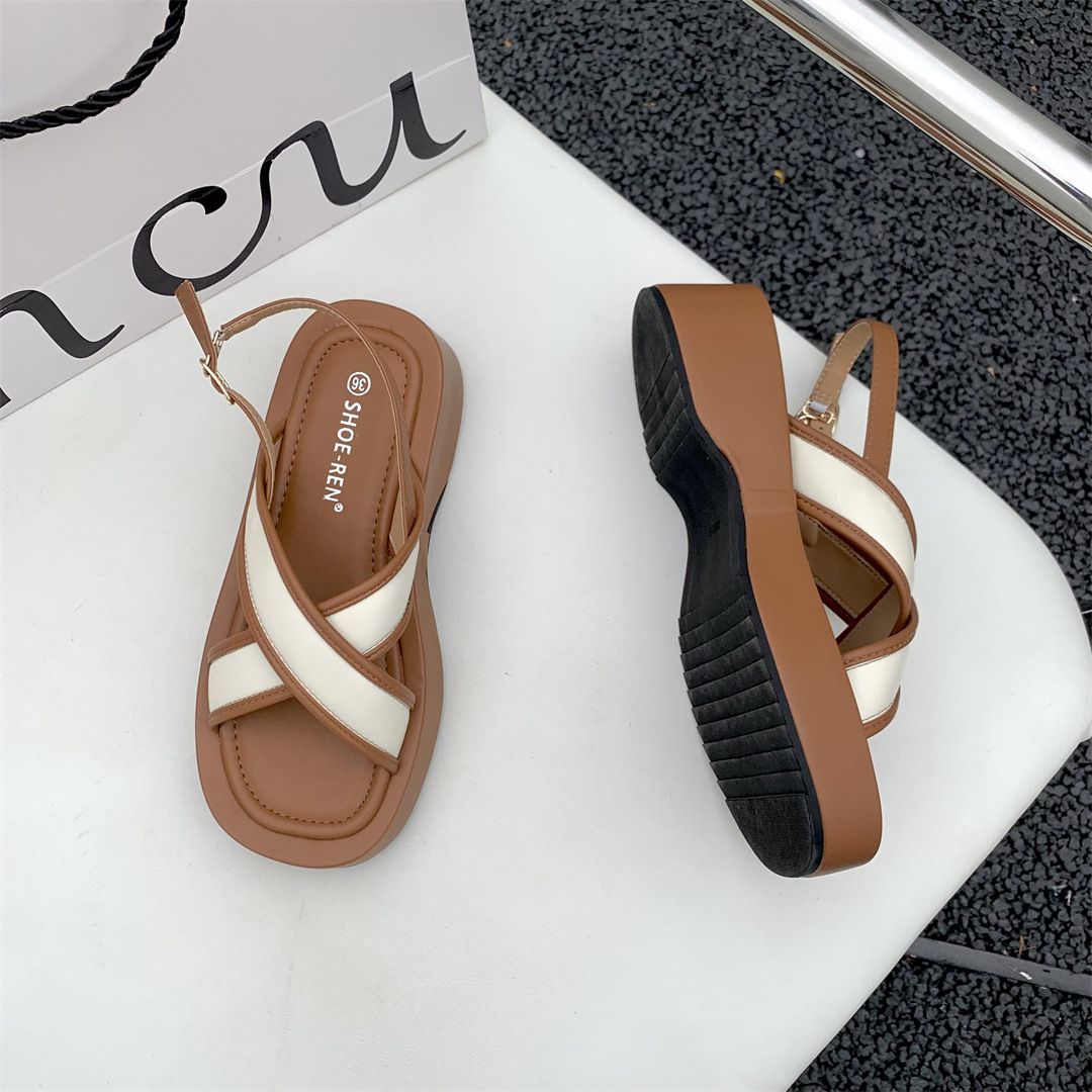 2024 wiosenne i letnie nowe sandały z grubym dnem pasek krzyżowy pojedyncze buty_voghion.com