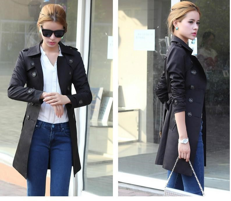 Women's windbreaker slim black coat in spring and autumn_voghion.com