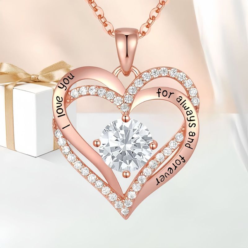 Women’s Jewelry Set Fashion double layer love rose gold pendant female colored zircon heart shaped necklace Valentine's Day Mother's Day gift_voghion.com