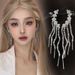 Light Luxury Crystal Leaf Integrated Earclip Earrings, Super Fairy Tassel Earrings, Temperament Flash Diamond Earbone Nails_voghion.com