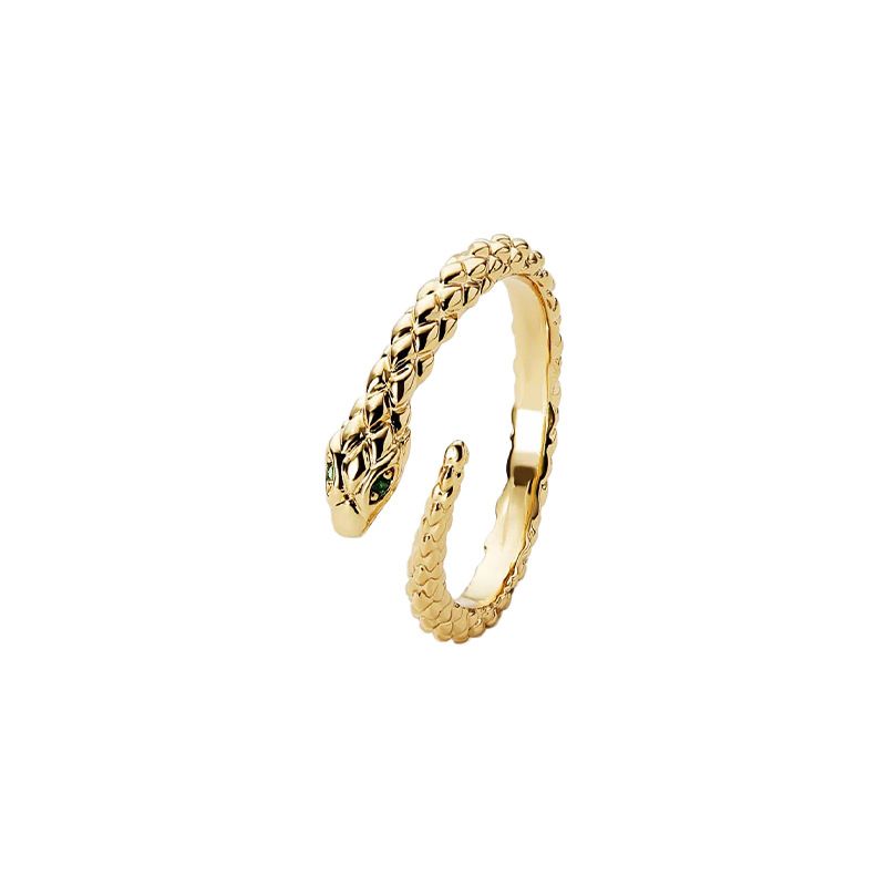 Bague serpent en or pour femme, bijou léger, design haut de gamme, tendance, avec zircon vert, anneau ouvert, polyvalent, pour index_voghion.com