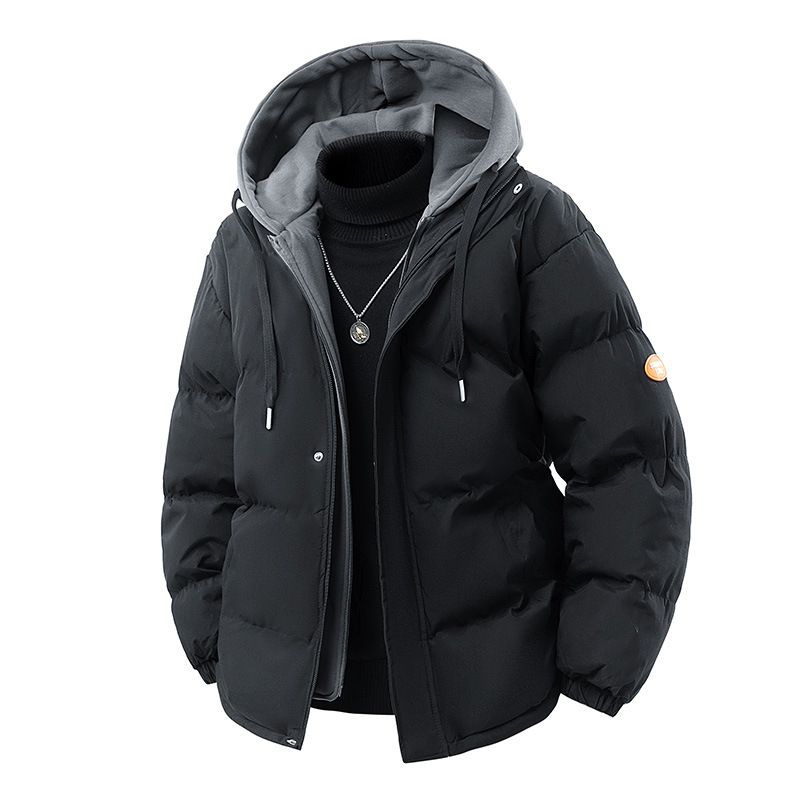 Erkek Giyim Genç Erkek Çocuklar İçin Kışlık Ceket, Kapüşonlu Kalın Sıcak Mont, Şık İki Renkli Şişme Mont, Polyester Dolgulu, Bol Kesim_voghion.com