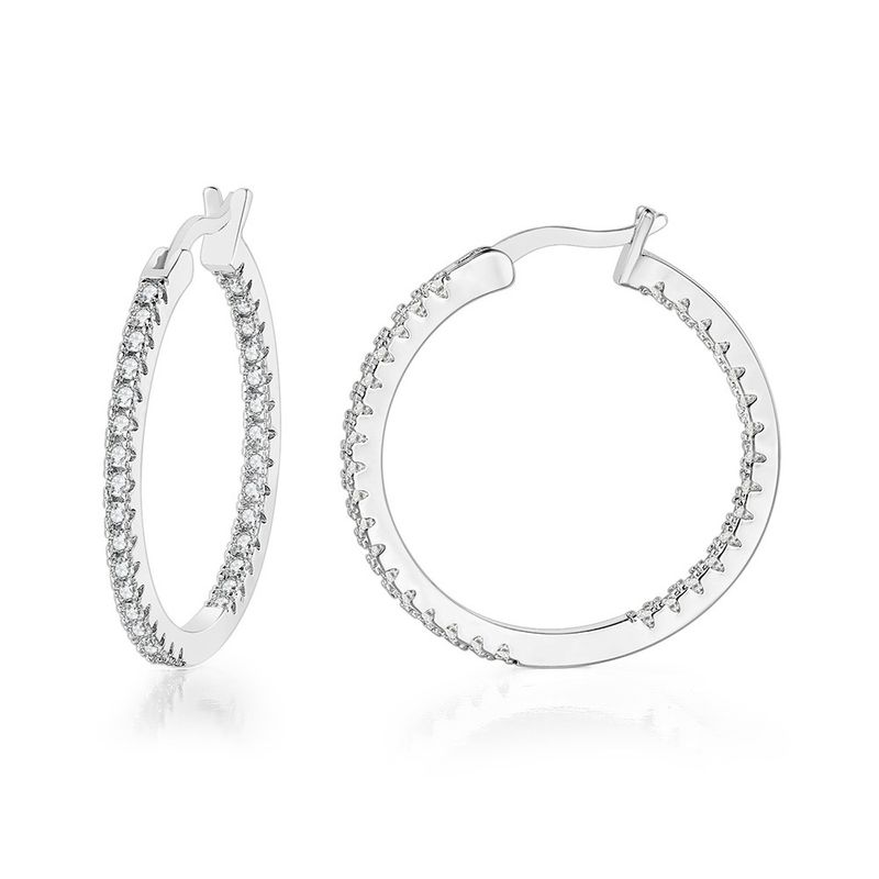 LAMOON Single Row Cubic Zirconia Hoop Earrings For Women, Gold/Rose Gold/White Gold Plated Geometric Circle Earrings,Fashion Statement Jewelry_voghion.com