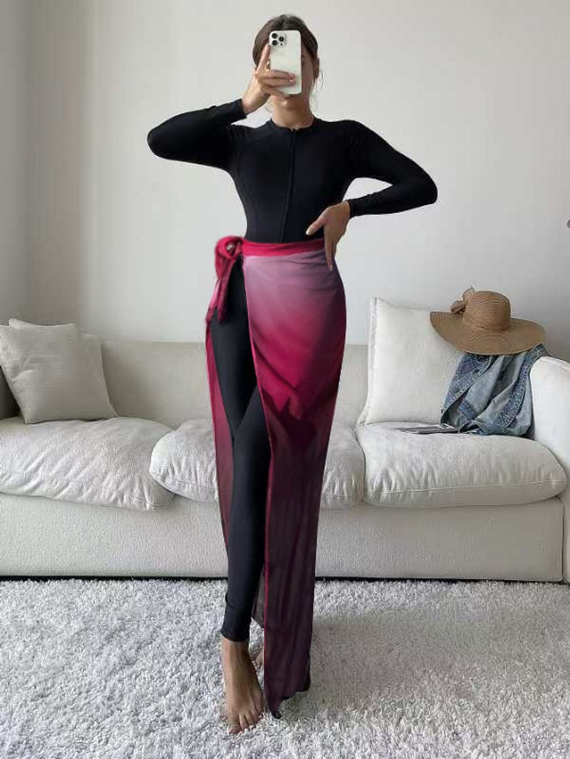 Women's Clothing Swimming Suit With Skirt Set Polyester Fabric Swimwear For Adults_voghion.com