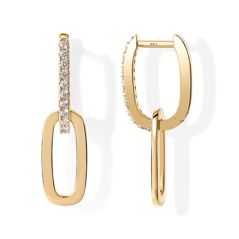 INS Persönlichkeit Geometrische Oval U-förmige 14k Gold Diamant Ohrringe für Frauen_voghion.com