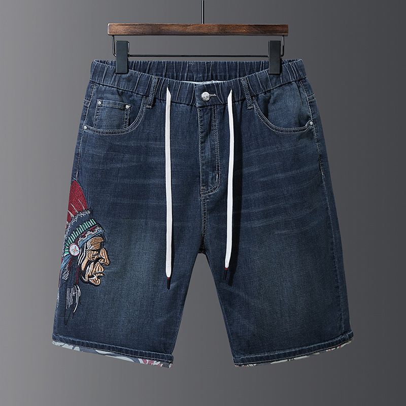 Abbigliamento da uomo, pantaloncini in denim da uomo taglie forti con elastico in vita, larghi e comodi, a vita media_voghion.com