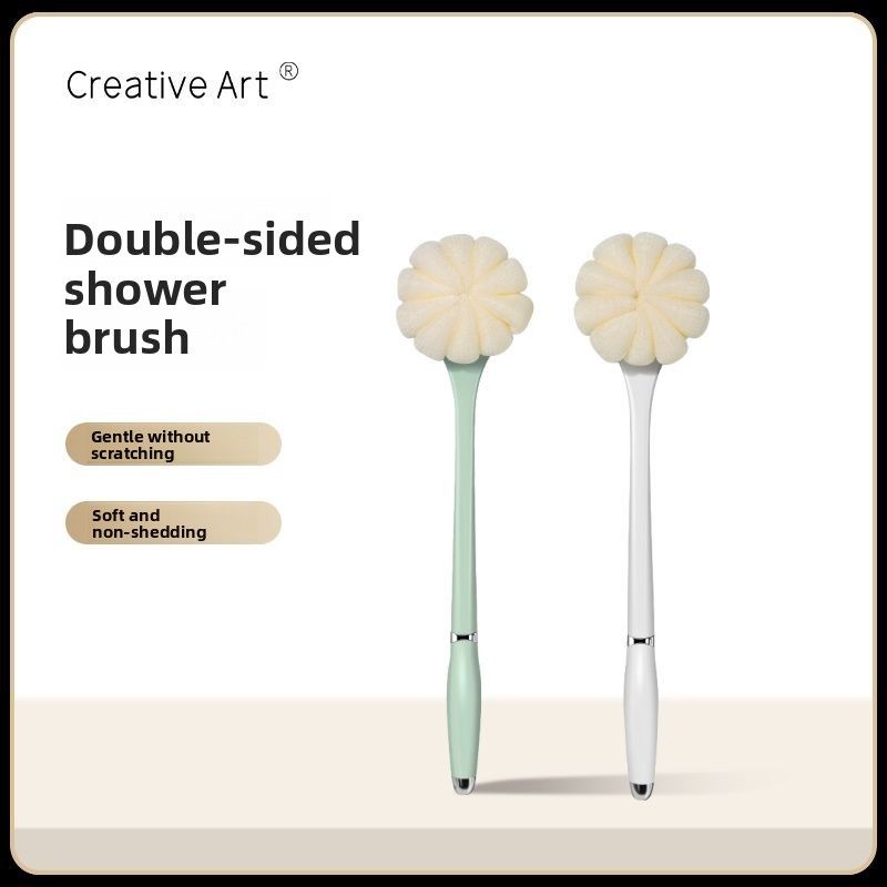 Creativeart 2-in-1 Back Soft Bristle Ball Exfoliating Double-Sided Bath Brush Long Handle Scrubber_voghion.com