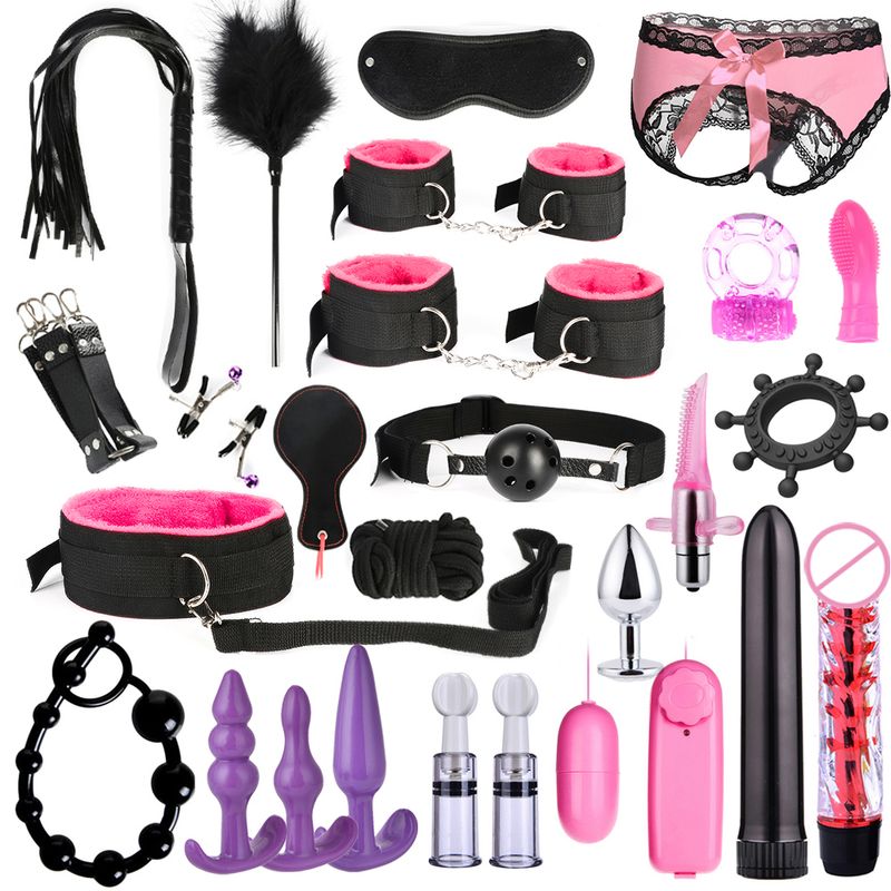 BDSM Kits Adults Toys For Women Men Handcuffs Nipple Clamps Whip Spanking Sex Metal Anal Plug Vibrator Butt Bdsm Bondage_voghion.com